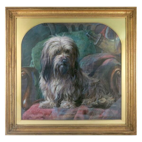 Gourlay Steell, pastel, terrier on a chair, 27ins x 28ins